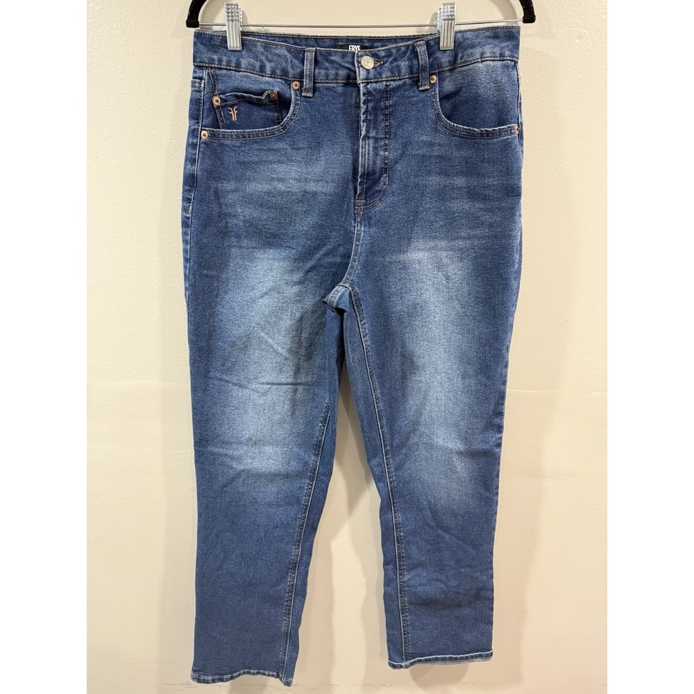 Frye High Rise Straight Leg Jeans Medium Wash Blue Womens Size 14/32 Zip Fly